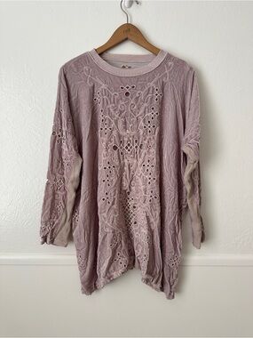 Johnny Was Velvet Embroidered Pink Tunic Top XS